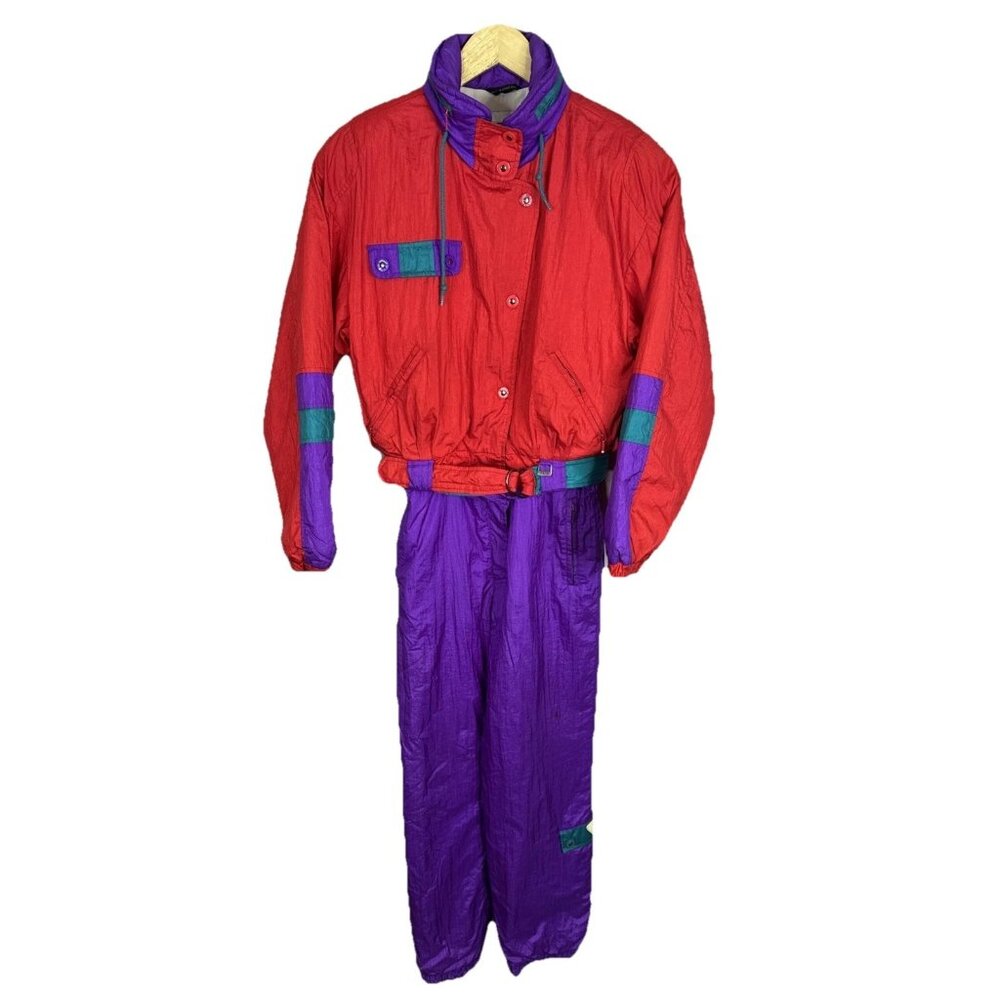VTG 80s 90s Fera Skiwear Womens One Piece Ski Suit Ladies Sz‎ 10 Colorblock PInk